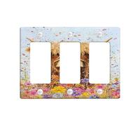 Highland Cow Light Switch Cover Plates/Outlet Covers, Colorful Floral Design for Spring Decor, Thermoplastic Wall Plates, Standard Size 3 Gang Wall Plate