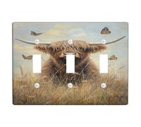 Highland Cow Light Switch Cover Plates/Outlet Covers, Soft Beige Farm Animal Design for Spring Decor, Thermoplastic Wall Plates, Standard Size Triple Toggle