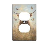 Highland Cow Light Switch Cover Plates/Outlet Covers, Soft Beige Farm Animal Design for Spring Decor, Thermoplastic Wall Plates, Standard Size Single Duplex Outlet