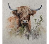 Highland Cow - Linen Look Digital Print Fabric Panel 18” Square 45cm - Per Panel - Select Design (Design 2)