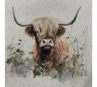 Highland Cow - Linen Look Digital Print Fabric Panel 18” Square 45cm - Per Panel - Select Design (Design 3)
