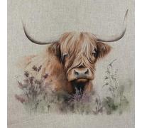 Highland Cow - Linen Look Digital Print Fabric Panel 18” Square 45cm - Per Panel - Select Design (Design 4)