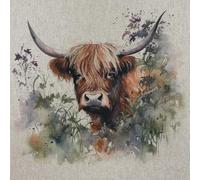 Highland Cow - Linen Look Digital Print Fabric Panel 18” Square 45cm - Per Panel - Select Design (Design 6)