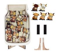 Highland Cow Magnetic Reward Jar, Wooden Highland Cow Reward Jars for Children with 25 Pcs Highland Cow Tokens, Magnetic Reward Jars and Tokens for Home School Classroom Management Teacher Parent