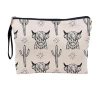 Highland Cow Makeup Bag, Double-Sided Printed Cosmetic Bags with Interior Lining and Carry Strap, Multifunctional Toiletry Bag for Travel, Gifts, and Daily Use, Highland Cow Gifts for Women