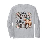 Highland Cow Mama Loves Her Herd Floral Art Long Sleeve T-Shirt