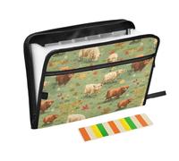 Highland Cow Meadow Pattern Expanding File Folder A4,13 Pockets File Organiser, Paperwork A4 Plastic Wallet Document Storage Expander for School,Office and Home
