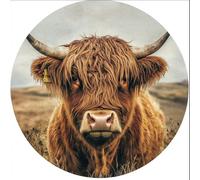 Highland Cow Metal Sign Round Aluminum Vintage Metal Tin Sign for Farmhouse Rustic Yard Outdoor Outside Porch Wreath Wall Decoration 8 Inch