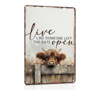 Highland Cow Metal Signs, Live Like Someone Left The Gate Open Highland Cow Wall Art, Funny Wall Decor for Home, Farm, Fence, Kitchen, Bathroom, Bar 11.8x7.8 Inch