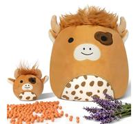 Highland Cow Microwave Heating Pad - Soft Lavender-Scented Plush for Period Cramps, Pain & Stress Relief | Warm Weighted Stuffed Animal with Heat Pads + Cute Mini Cow, Gift for Women & Teen Girls