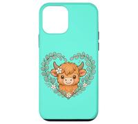 Highland Cow Mint Floral Heart Case for iPhone 12 mini