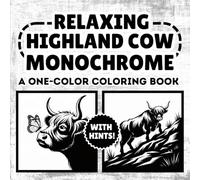 Highland Cow Monochrome Coloring Book: Relaxing Highland cattle Illustrations in Black and White, One Color, Still and Slow for Stress Relief and Fun for All Ages