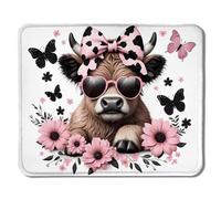 Highland Cow Mouse Pad, Coquette Pink Bow Floral Cow Mouse Pads for Wireless Mouse Computers Laptop Desk Accessories, Highland Cow Gifts, Cow Gifts for Cow Lovers, 9.5x7.9 Inch