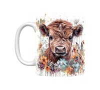Highland Cow Mug - 3.15 x 3.74 Inch Large Ceramic Coffee and Tea Cup with Coww Motif | 350 ml Rustic Farm Animal Mug with | Sweet Gift for Cow Lovers, Farmers and Farmhouse Kitchen