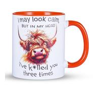 Highland Cow Mug Ceramic Dishwasher Safe Microwave Safe Mugs Funny Gifts Joke Gifts Highland Cow Gifts for Women Men Friends Christmas Mug Coffee Cup Milk Iced Drink Hot Drink 330Ml 11Oz Orange