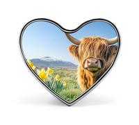 Highland Cow Narcissus Flower Heart Metal Badges Decorative Brooches Fashionable Lapel Pin for Hat Backpack Clothing