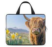 Highland Cow Narcissus Flower Portable Laptop Sleeve with Carry Handle Waterproof Protective Briefcase Handbag Soft Notebook Bag