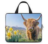Highland Cow Narcissus Flower Portable Laptop Sleeve with Carry Handle Waterproof Protective Briefcase Handbag Soft Notebook Bag