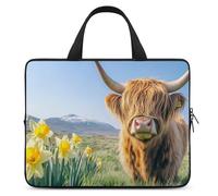 Highland Cow Narcissus Flower Portable Laptop Sleeve with Carry Handle Waterproof Protective Briefcase Handbag Soft Notebook Bag