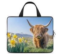 Highland Cow Narcissus Flower Portable Laptop Sleeve with Carry Handle Waterproof Protective Briefcase Handbag Soft Notebook Bag