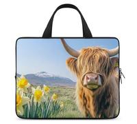 Highland Cow Narcissus Flower Portable Laptop Sleeve with Carry Handle Waterproof Protective Briefcase Handbag Soft Notebook Bag