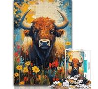 Highland Cow Oil Painting 1000 Piece Jigsaw Puzzles for Teenagers,Family Game Stress Reliever Difficult Challenge Artists Collection,Fine Art 38x26cm