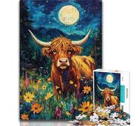 Highland Cow Oil Painting Jigsaws Puzzles 1000 Pieces for Adults Gifts,Challenging Family Activity Games DIY Toy for Home Wall Decor Gifts 50x75cm