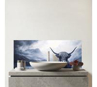 Highland Cow On A Dark Night Glass Bathroom Splashback Warren Reed - Designer Black One Size
