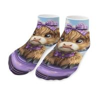 Highland Cow On Car Socks Low Cut Athletic Socks Ankle Crew Socks for Men Women