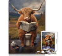Highland Cow on The Toilet 1000 Jigsaw Puzzle Cognitive Development Fun Game Special Thoughtful Celebration Present Size 38x52cm