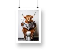Highland Cow On Toilet Poster: Bathroom Wall Art, Humorous Animal Print, Unframed, 21 x 14.8 inches