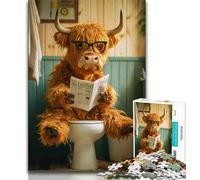 Highland Cow on Toilet Puzzles for Adults And Teenagers,Decompressing Intellectual Educational Toy Birthday Present,Gifts,Wall Art 38x26cm