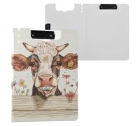 Highland Cow on Wooden Flowers Folding Clipboards Horizontal and Vertical Double Clips Clip Board with Hard Cover Clipboard Clipfolio Laboratory Accessories