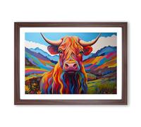 Highland Cow Op Art Framed Wall Art Print A2 Walnut