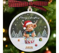 Highland Cow Ornament - Cows Ornaments for Christmas Tree - Farm Animal Christmas Ornaments - Highland Cow Gifts for Women, Girls, Teen Girls, Farmer - 2 Layer Acrylic Wood Ornament 2025