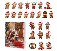 Highland Cow Ornaments 2025 Christmas Countdown Calendar Ornament Decoration, 2D Acrylic Cute Highland Cattle 24 Day Christmas Countdown Calendar 2026, Highlands Cattle Pendant Tree Ornaments Set
