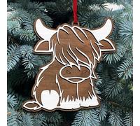 Highland cow ornaments Gifts Christmas Decorations Wood Sign Friendship Gifts Lovely Decor for Women and Men the Indoor Living Room Accessories, rhe Garden, Christmas Tree Decorations
