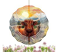 Highland Cow Outdoor Wind Spinner Metal Wind Chime Outdoor 3D Wind Game Indoor Garden Branches Patio Railing Pergolas Home Protrusions