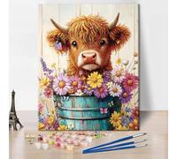 Highland Cow Paint by Numbers for Adults, Calf Paint by Numbers Kit on Canvas for Adults, Oil Hand Painting Drawing Flower, Animals Acrylic Painting Kits for Home Wall Decor 16"x20"(Frameless)