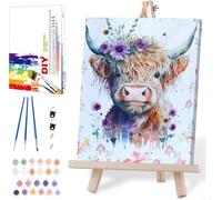 Highland Cow Paint by Numbers for Adults with Framed Canvas-with Wooden Easel,Cute Cow Paint by Number on Framed Canvas,DIY Acrylic Oil Painting Kits with Brushes for Home Wall Decor(12x16 Inch)