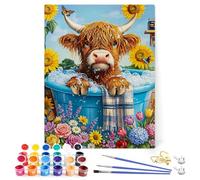Highland Cow Paint By Numbers Kits, Coloring Poster with Paints and Paintbrushes, DIY Paint By Number Kits On Canvas for Beginner, Highland Cow Wall Art for Bathroom Nursery Decor