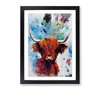 Highland Cow Paint Splash Framed Wall Art Print A2 Black