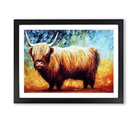 Highland Cow Painting Abstract BLK Framed Wall Art Print A2 Black