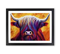 Highland Cow Painting Abstract BLK Framed Wall Art Print A2 Black