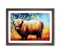 Highland Cow Painting Abstract BLK Framed Wall Art Print A2 Walnut