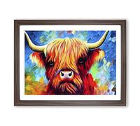 Highland Cow Painting Abstract BLK Framed Wall Art Print A2 Walnut