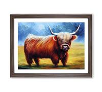 Highland Cow Painting Abstract Framed Wall Art Print A2 Walnut