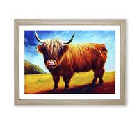 Highland Cow Painting Vol.5 Abstract Framed Print | A2 Oak Framed Wall Art | Ready to Hang | Abstract Animal Picture | Living Room Bedroom Lounge Office