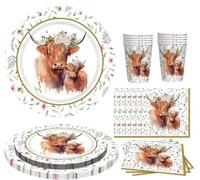 Highland Cow Party Supplies 50pcs Cow-Themed Birthday Decorations, bzjqh Animal Tableware Set Including Plates, Cups & Napkins