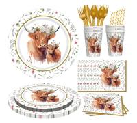 Highland Cow Party Supplies - 80pcs Cow Print Tableware, Plates and Napkins, Farm Animal Birthday Party Decorations